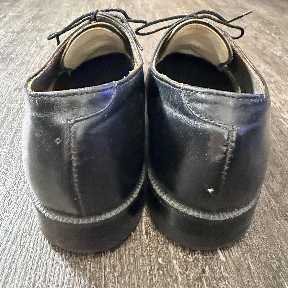 Walk-Over Derby Shoes Mens 10.5 B Black Leather Apron Toe Lace Up‎ Vintage Dress